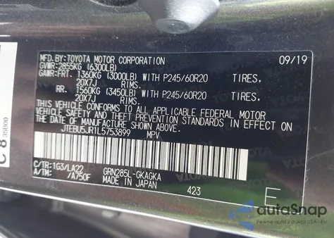 2020 Toyota 4Runner Limited из США, поврежденный, VIN JTEBU5JR1L5753899